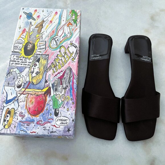 Jeffrey Campbell Low-Key Black Satin Women's Slides/Sandal Size 9M - Picture 2 of 7